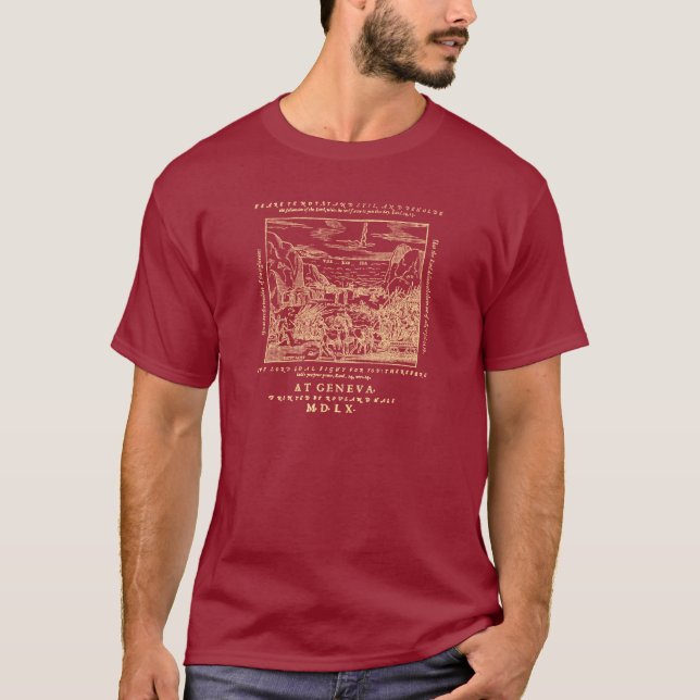 Genf-Bibel-Rotes Meer 1560 (Golddruck) T-Shirt (Vorderseite)