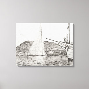 Genf-Brunnen und Bogen von Vergnügungsdampfer 201 Leinwanddruck