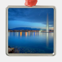 Genf-Panorama mit berühmtem Brunnen, die Schweiz,