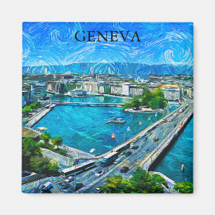 Genf Schweiz Panoramaansicht Malerei Magnet
