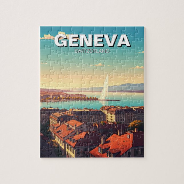 Genf Schweiz Reisen Puzzle (Vertikal)