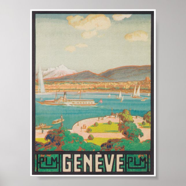 Genf Schweiz Retro Vintage Travel Poster (Vorne)