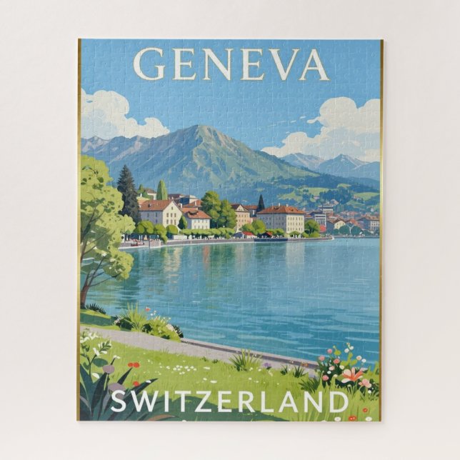 Genf Schweiz See Landschaft Puzzle (Vertikal)