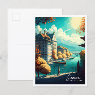 Genf Schweiz Vintage-Reiseillustration Postkarte