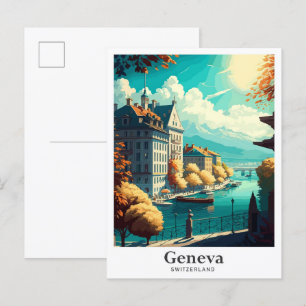 Genf Schweiz Vintage Travel Illustration Postkarte