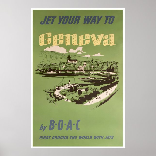 Genfer Reiseplakat Schweiz Kunst Schweizer Retro Poster (Vorne)