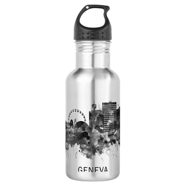 Genfer Schweiz Skyline BW Edelstahlflasche (Vorderseite)