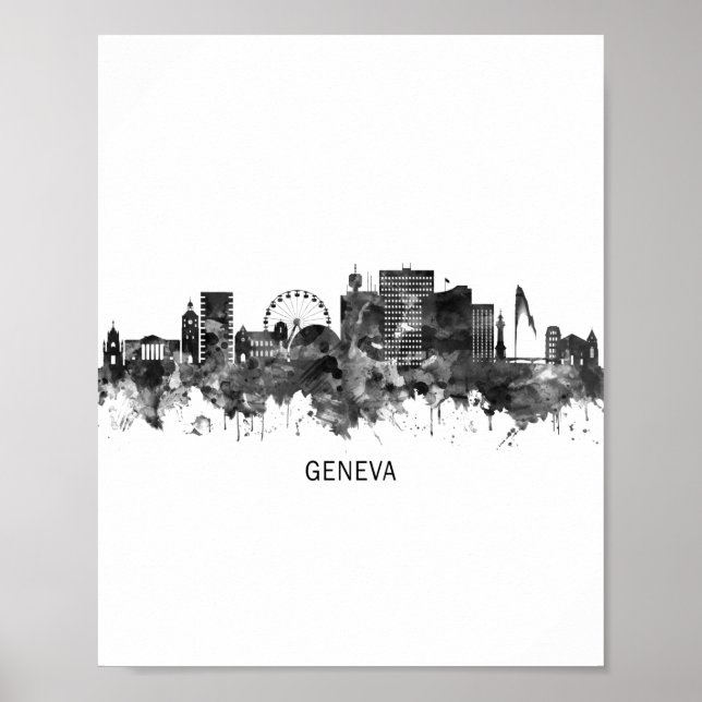 Genfer Schweiz Skyline BW Poster (Vorne)