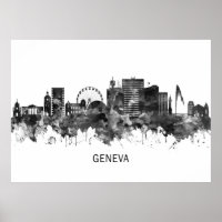 Genfer Schweiz Skyline BW
