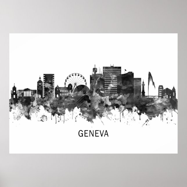 Genfer Schweiz Skyline BW Poster (Vorne)