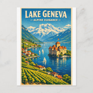Genfer See, Schweiz, in klassischem Retro-Stil Postkarte