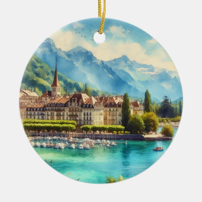 Genfer See Schweiz Weinkeller Weihnachten Keramik Ornament (Vorne)