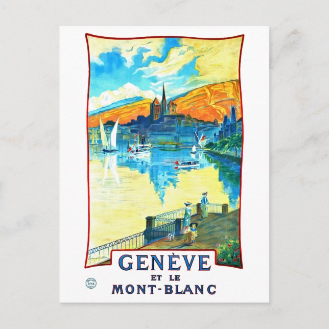 Genfer See überragt vom Mont Blanc Postkarte (Vorderseite)