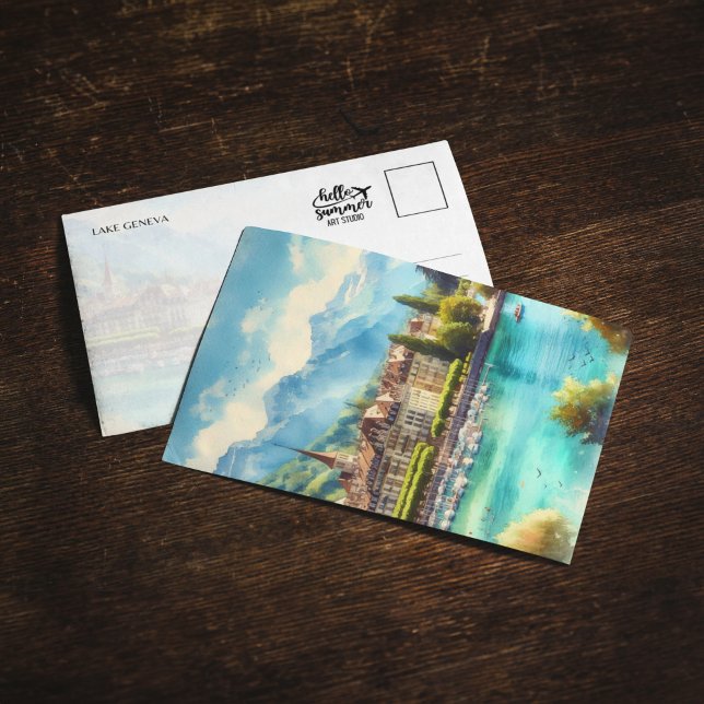 Genfer See Watercolor Postkarte (Von Creator hochgeladen)