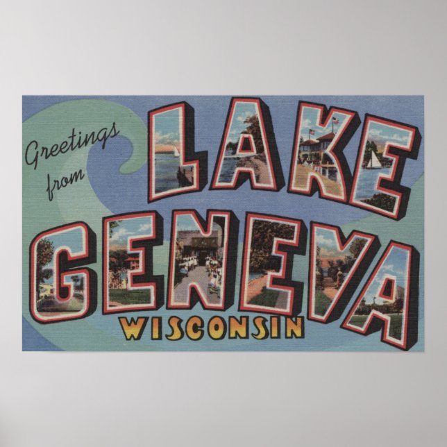 Genfer See, Wisconsin - Große Briefmarkenszenen Poster (Vorne)
