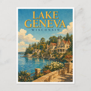 Genfer See Wisconsin Seeblick Wasserfarbe GeoSaga Postkarte