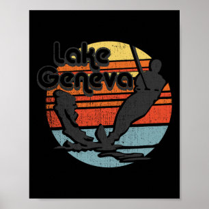 Genfer See Wisconsin Wasserskilaufen Retro Vintage Poster