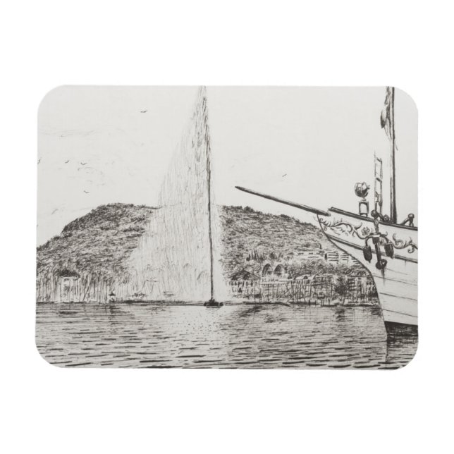Genfer Springbrunnen und Bow des Vergnügens Boat 2 Magnet (Horizontal)