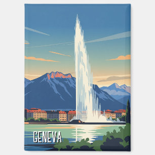 Genfer Straße Schweiz Reise Jet d'eau Vintage Magnet