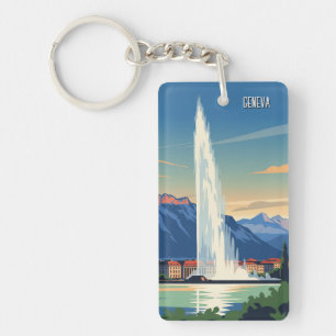 Genfer Straße Schweiz Reise Jet d'eau Vintage Schlüsselanhänger