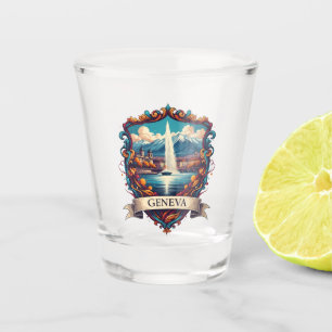 Genfer Straße Schweiz Reise Jet d'eau Vintage Schnapsglas