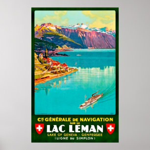 Genfersee, Luftansicht, Schweiz, Vintage Poster