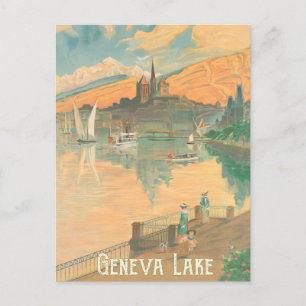 Genfersee, Menschen beim Spaziergang, Schweiz Postkarte