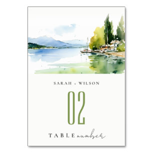 Genfersee Schweiz Aquarell-Landschaft Hochzeit Tischnummer