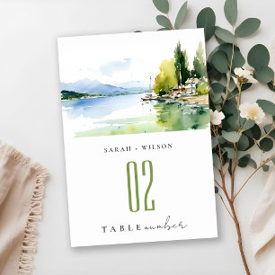 Genfersee Schweiz Aquarell-Landschaft Hochzeit Tischnummer