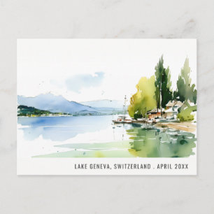 Genfersee Schweiz Aquarell Landschaft Reise Feiertagspostkarte