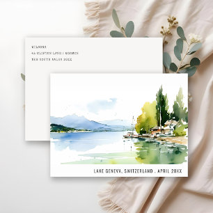 Genfersee Schweiz Aquarell Landschaft Reise Feiertagspostkarte