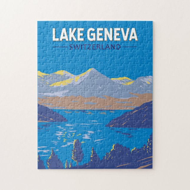 Genfersee Schweiz Reisen Vintag Puzzle (Vertikal)