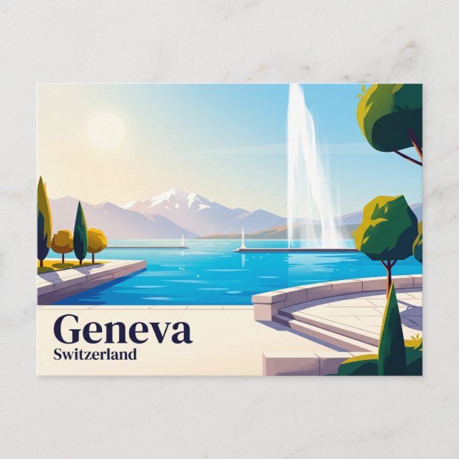Genfersee und Jet d'Eau Schweiz Postkarte (Vorderseite)