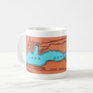 Genfersee Wisconsin Vintage Karte Kaffeetasse