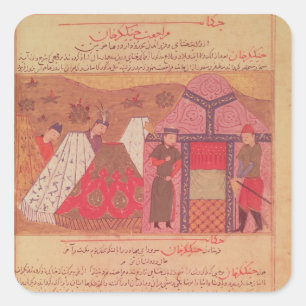 Genghis Khan außerhalb seines Zeltes Quadratischer Aufkleber
