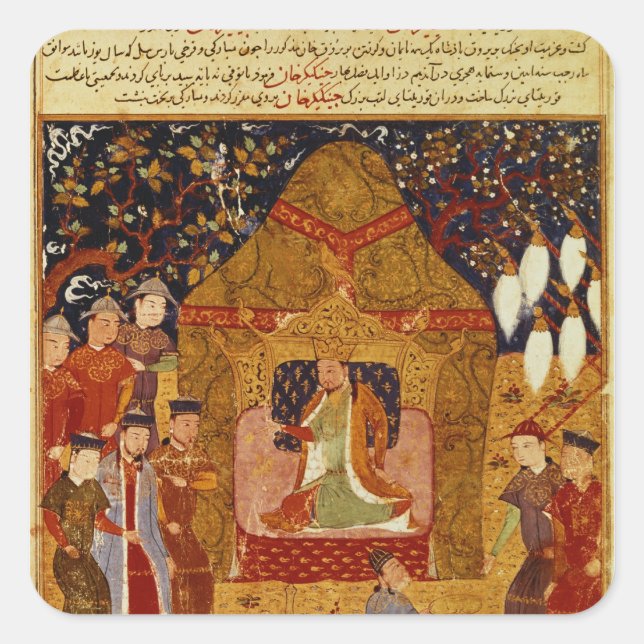 Genghis Khan in seinem Zelt von Rashid al-Din Quadratischer Aufkleber (Vorderseite)