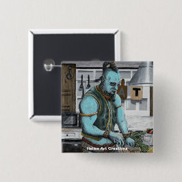 Genie Cooking Kitchen Magic Fantasy Art Button