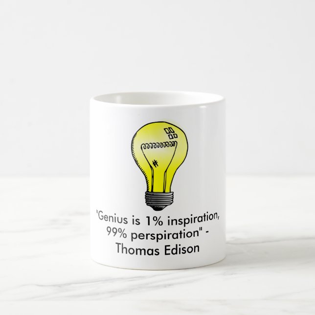 "Genie ist 1% Inspiration, 99% Schweiß" Zitat Kaffeetasse (Mittel)