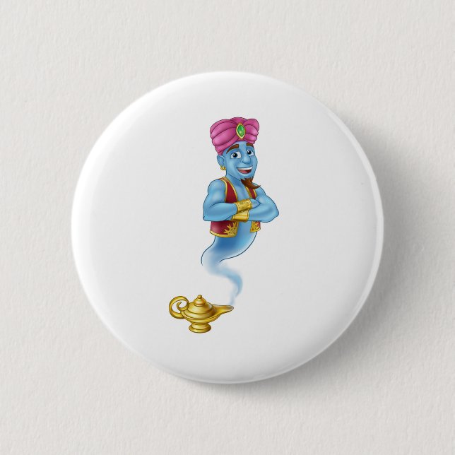Genie Magic Lamp Aladdin Pantomime Cartoon Button (Vorderseite)