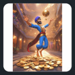 Genie of Fortune– Dynamic 3D Arabian Nights Rend Quadratischer Aufkleber<br><div class="desc">Step into the enchanting world of "Genie of Fortune", a captivating 3D rendering that brings to life a charismatic Arabian genie inspired by classic Disney animation with a modern Pixar twist. Radiating vibrant blue skin and a perfect balance of playful mischief and profound wisdom, this genie soars gracefully through the...</div>