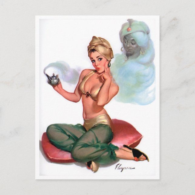 Genie Pin Up Postkarte (Vorderseite)