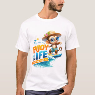 Genieße das Leben Lustige Surfer-Affen-Illustrat T-Shirt