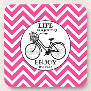 Genieße die Fahrt Fahrrad rosa Chevron Zitat Getränkeuntersetzer