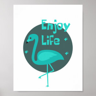 Genießen Sie das Leben Kawaii schöne Flamingo blau Poster