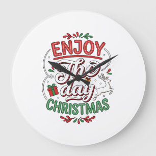 Genießen Sie den Tag Weihnachtsrentier-Geschenk Große Wanduhr