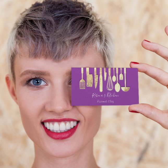 Genießen Sie die Eleganz mit Kochen, persönlichem  Visitenkarte (Cooking Personal Chef Restaurant Catering Purple Business Card )