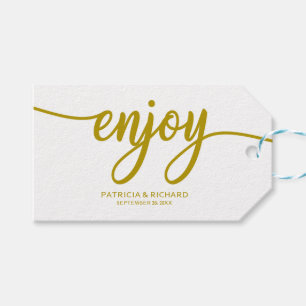 Genießen Sie Gold-Kalligrafie-Hochzeitsgunst-Tags Geschenkanhänger