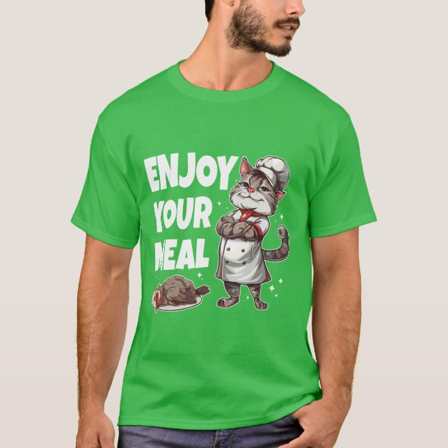 Genießen Sie Ihr Essen Funny Cat Cook T-Shirt (Vorderseite)
