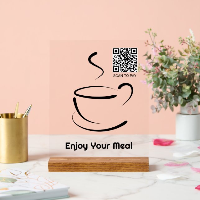 Genießen Sie Ihre Mahlzeit, scannen Sie QR-Code zu Acrylschild (Hochzeit)