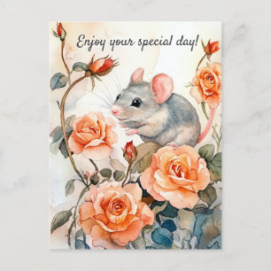 Genießen Sie Ihre Tagesmaus und Ihre Rose Postkarte